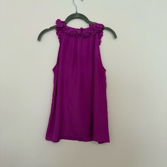 J. Crew Purple Fuchsia Blouse with Ruffle Neck Detail. Sleeveless. Buttons. XS - Picture 6 of 8